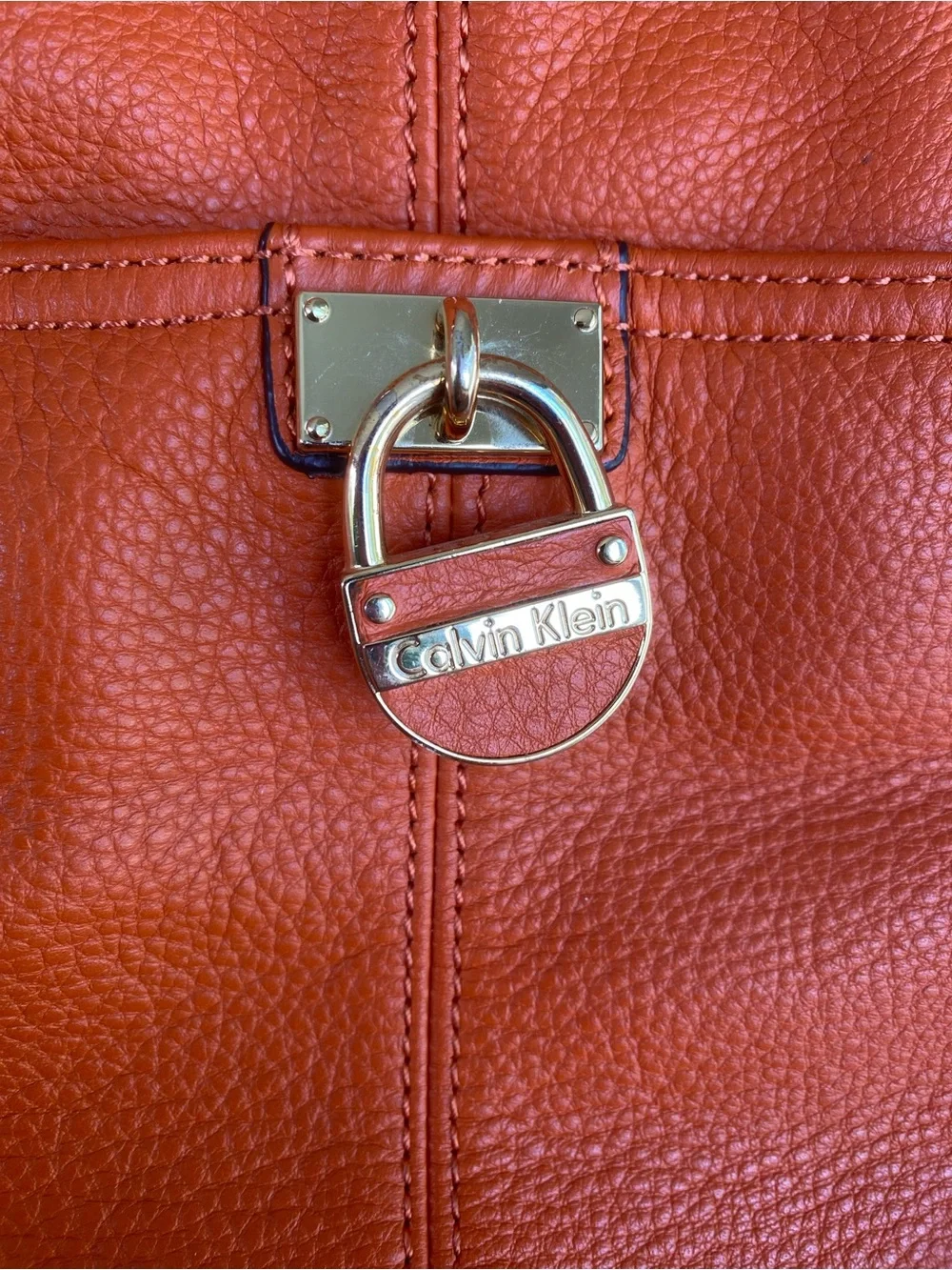 Calvin Klein Burt Orange Leather Satchel Tote Removable Strap Classic Bag Autumn